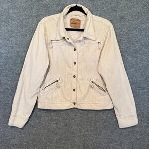 Levis Jacket Womens Medium Beige Corduroy Snap Button Zipped Pockets Trucker Y2K